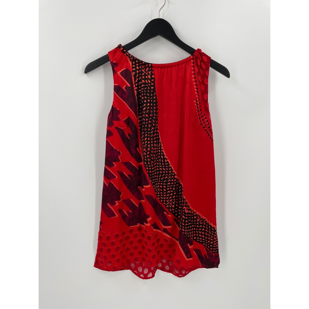 Cabi Red Abstract Mixed Print Silk Blend Sleeveless Blouse Style 154 XS